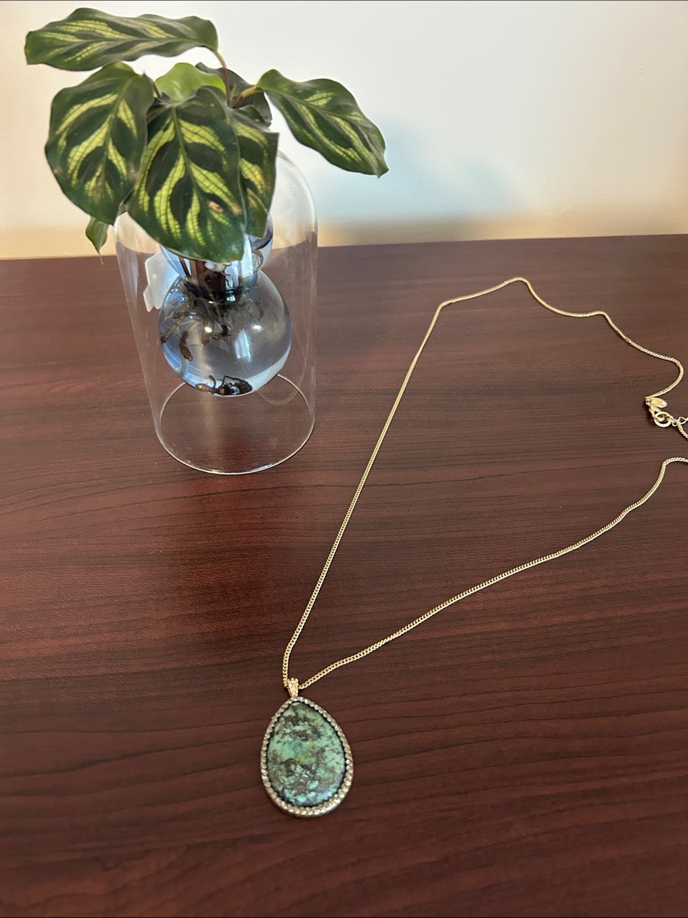 Gold tone Teardrop Turquoise Pendant Necklace - Women's Jewelry
